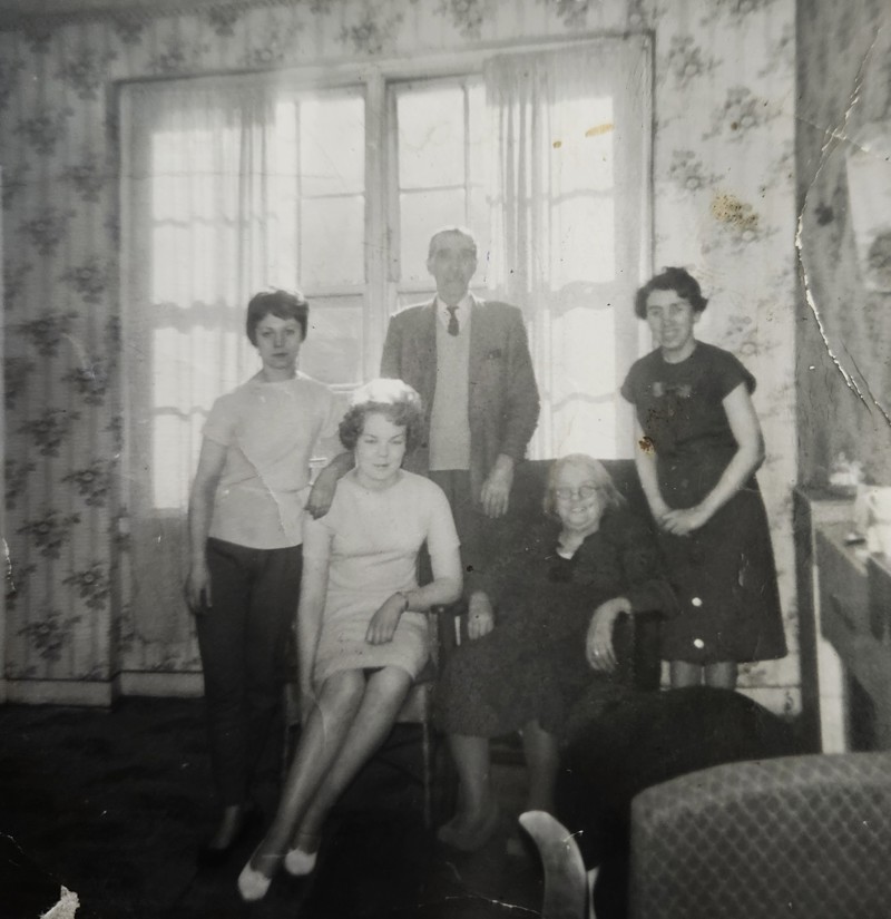 Anna's Family. Top Row, Friend Molly, Grandfather, Aunt Peggy, Sister Margaret, Grandmother. Courtesy Of Respondent Anna Stuart image