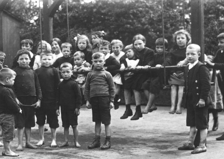 Children Playing On Swings In Glasgow Green Play Park, C. 1920 image