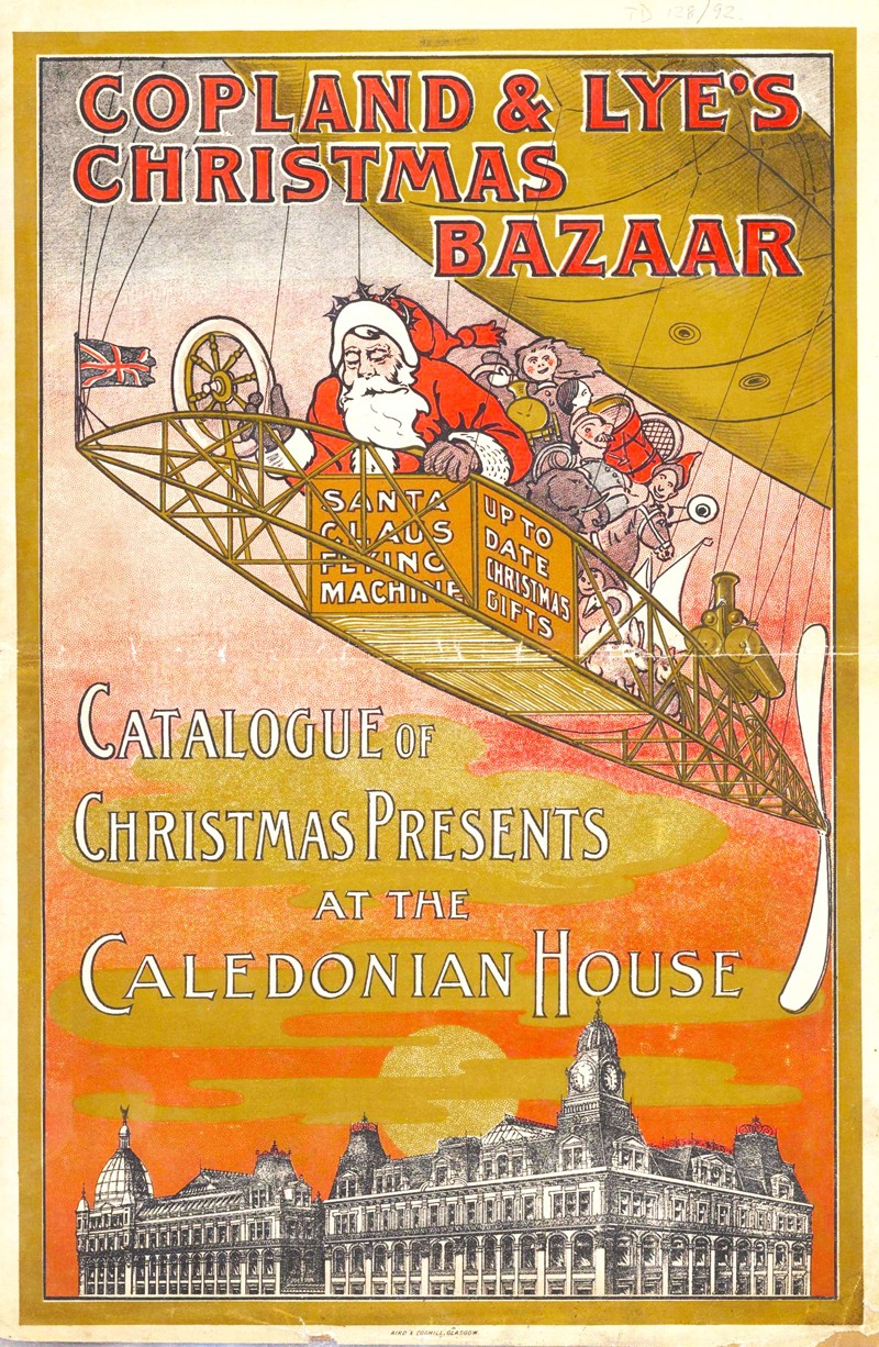 1904 Santa Flying Over Glasgow Cover Of The Catalogue Of Christmas Presents For Copland And Lye image