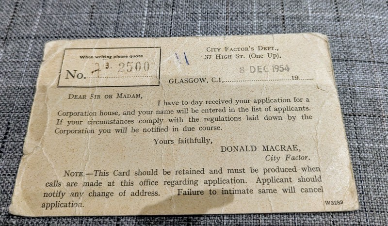 Respondent Jane Wilson's Letter Sent To Her Father Acknowledging His Application For A Corporation House In 1954. Courtesy Of Jane Wilson image