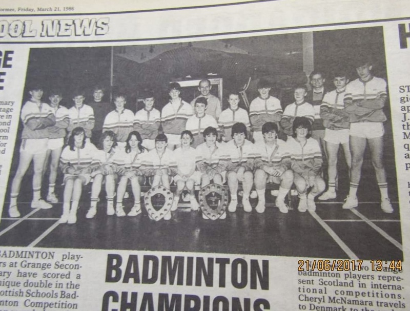 Respondent Brian Smith The Tallest In Photo, On Right. Grange School. Unique Double Win, Scottish Schools Badminton Competition, 1986. image